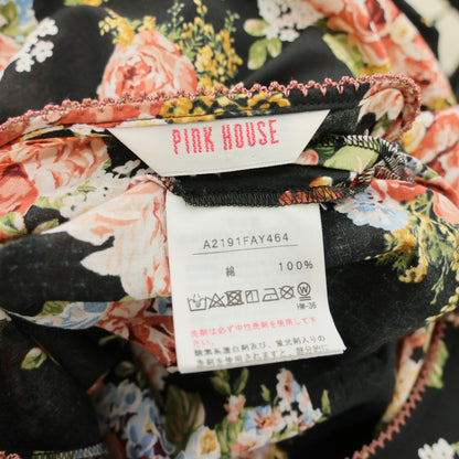 ピンクハウス★薔薇pt♪半袖ローンワンピース 黒系 ふんわり♪カラフル刺繍&リボン z23190