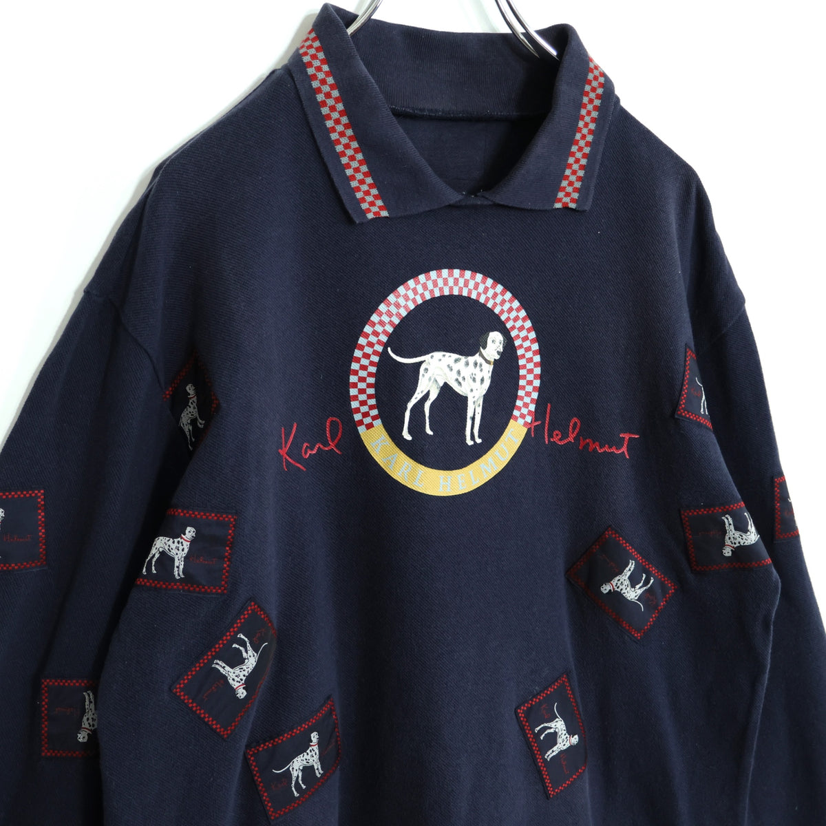 カールヘルム★ダルメシアンpt♪長袖ポロシャツ カットソー サイズ？ ネイビー系 無地 z22623