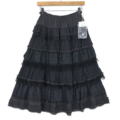 【美品・紙タグ付】ピンクハウス★かぶせ段々フリル♪チュール×ドット柄♪ティアード スカート 黒系 z21339