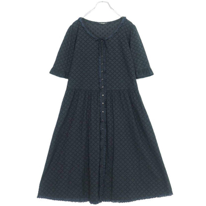 ピンクハウス★総カットワークレース♪前開き半袖ワンピース 黒系 フリル付き♪薄手 z19968