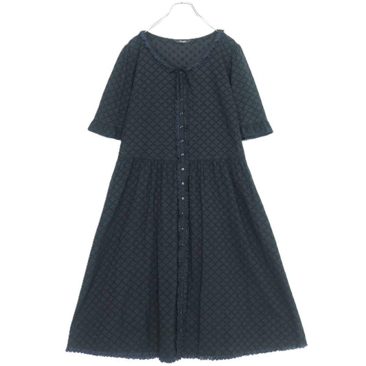 ピンクハウス★総カットワークレース♪前開き半袖ワンピース 黒系 フリル付き♪薄手 z19968