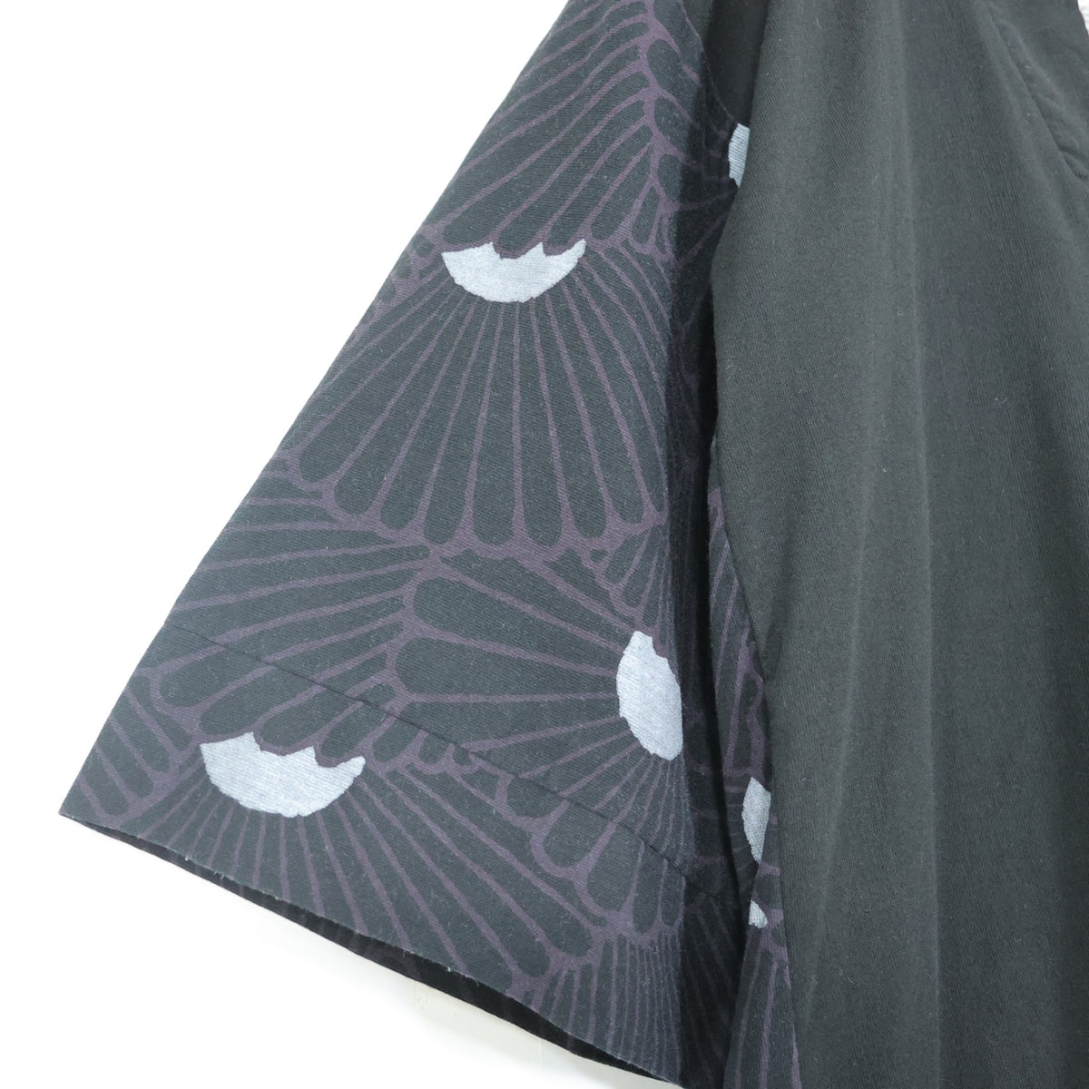 【美品】SOUSOU ソウソウ★高島縮 ジバン 風靡 片身替わり 菊扇 サイズM 濡羽色 黒系  薄手 z22734