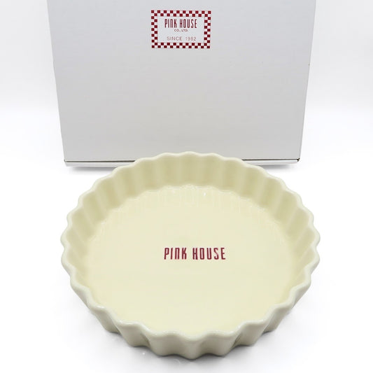 【未使用品】ピンクハウス★ロゴ入タルト型 陶器 プレート ケーキ皿 グラタン皿 食器   アイボリー系 so338