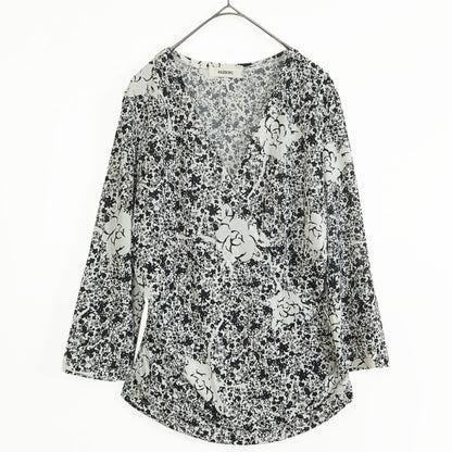 【美品】インゲボルグ★カシュクールブラウス&フレアスカート　二点セット！ サイズ9 黒×白系 花柄 z11747