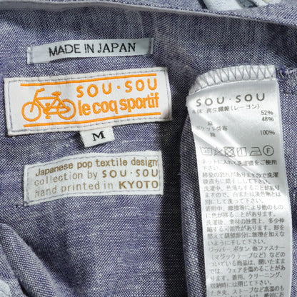 【美品】SOUSOU×le coq sportif BIKE★コラボワンピース♪鳶 半袖 麻混 ワンピース ブルー系 z22900