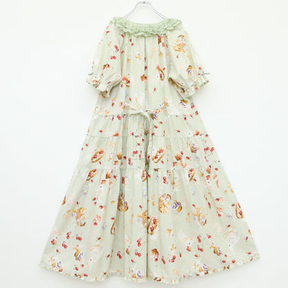 【美品】ピンクハウス★スイーツスプリングバニーpt♪半袖ミディワンピース ハッカ系 段々フリル&サテンリボン 2025年製 z23386