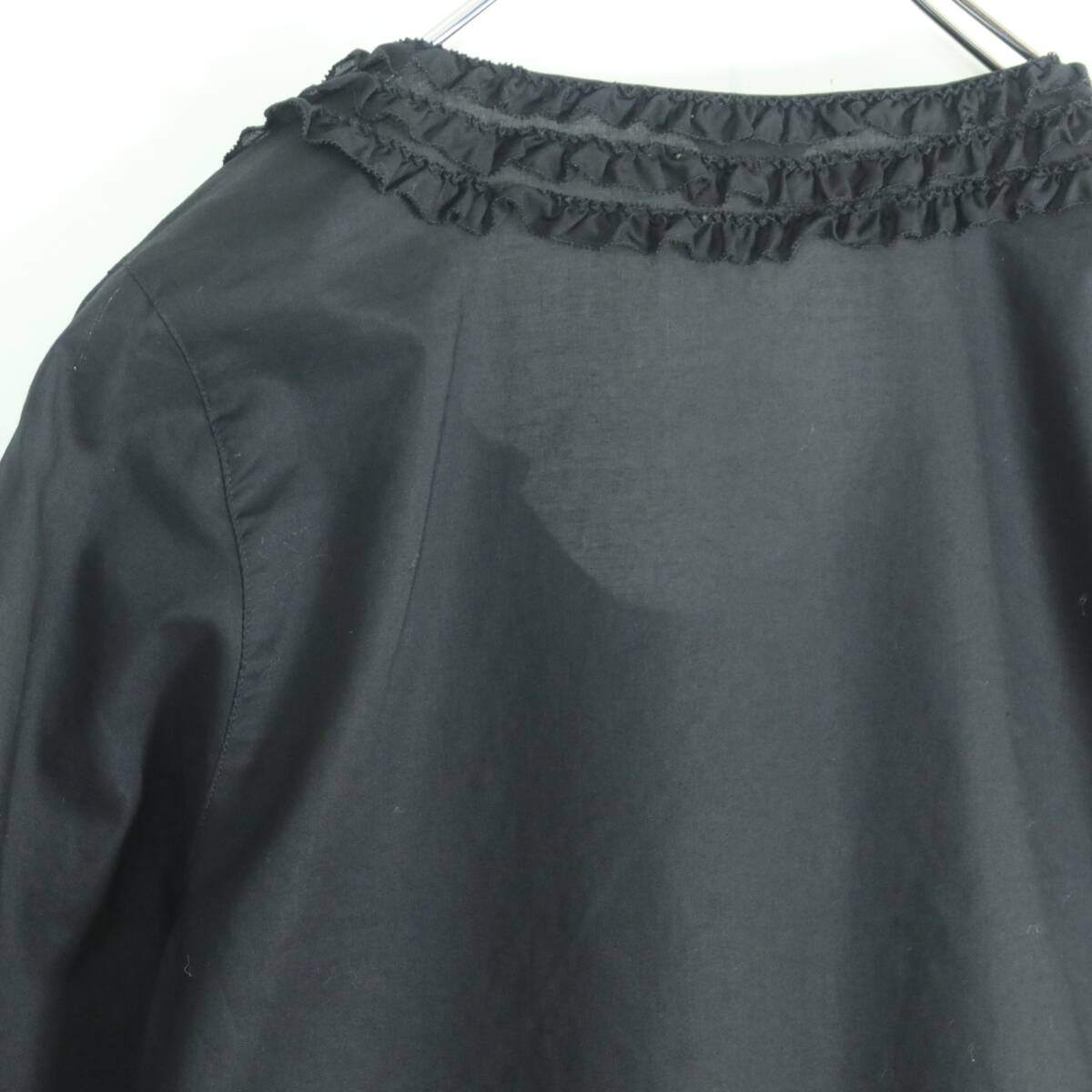 【美品】ピンクハウス★可愛い！フリル、リボンいっぱい♪オーバーブラウス はおりもの 黒系 段々フリル z19586
