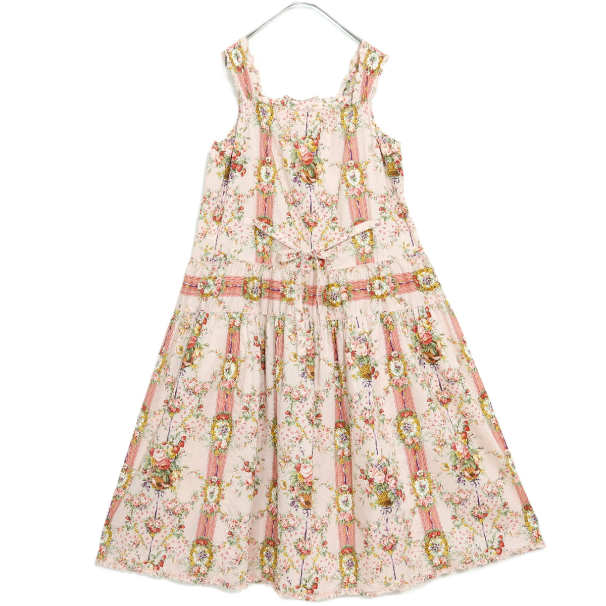【極美品】ピンクハウス★壁紙模様pt♪ふんわりキャミワンピ ピンク系 薔薇&苺♪2025年 薄手 z22500