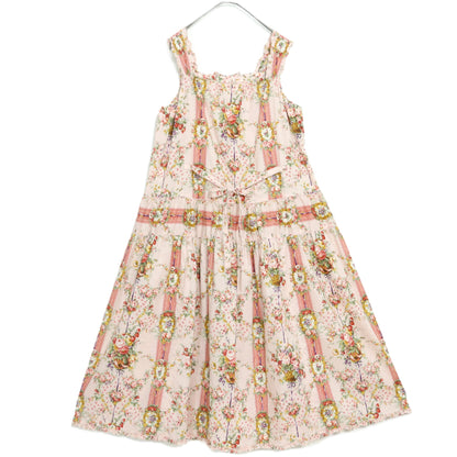 【極美品】ピンクハウス★壁紙模様pt♪ふんわりキャミワンピ ピンク系 薔薇&苺♪2025年 薄手 z22500