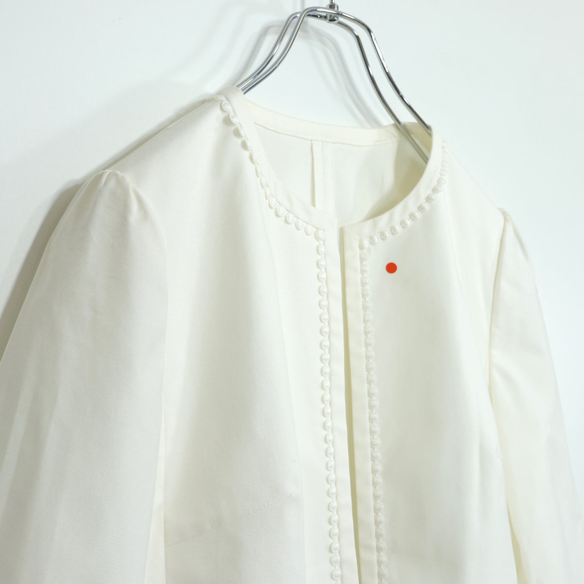 【紙タグ有】レリアン★涼しげ♪ノーカラージャケット ボタンレス サイズ9 白系 前開き カットワーク刺しゅう♪薄手 z22333