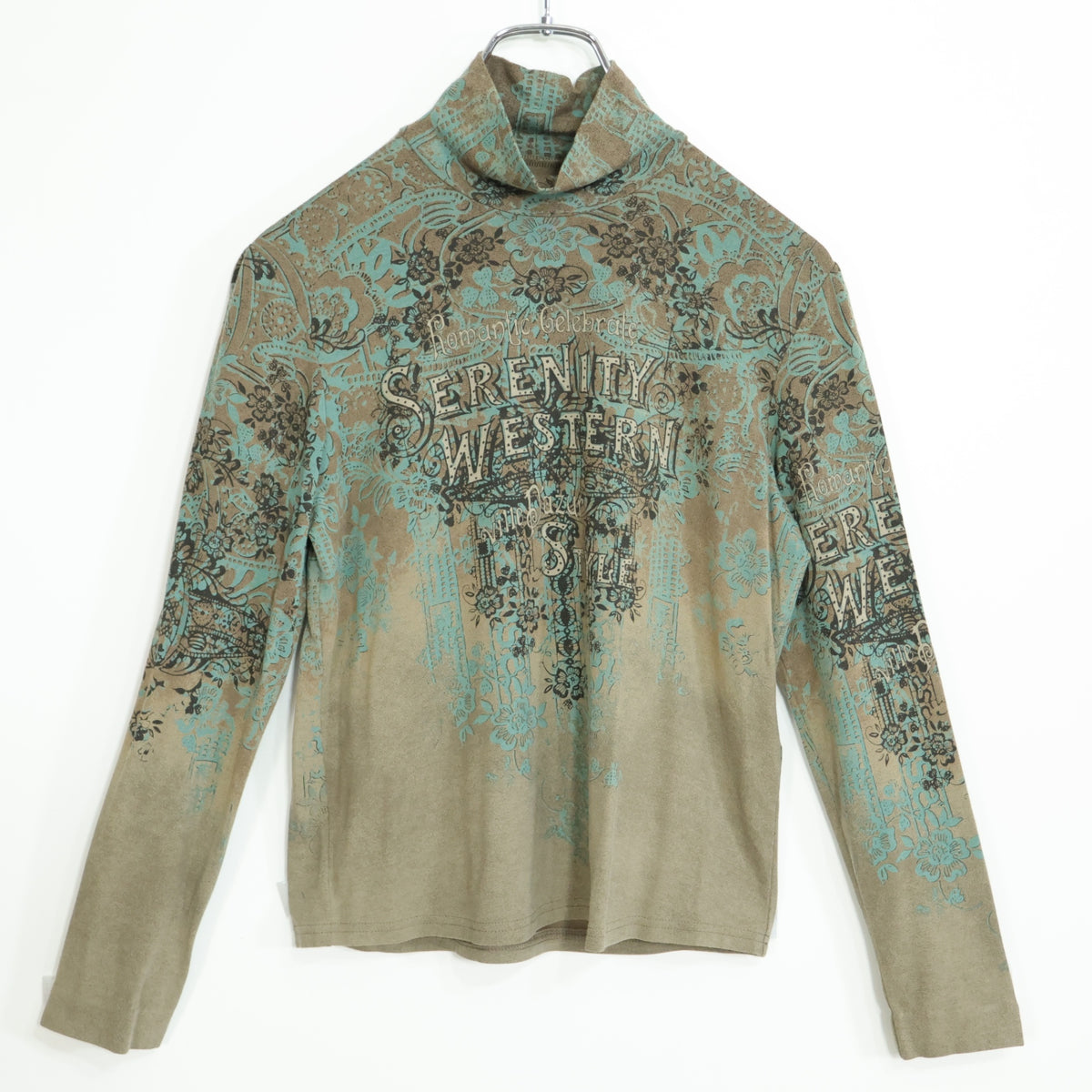 Ville dazur ビルダジュール (株)ワールド★ヴィンテージ風♪長袖ハイネックカットソー サイズ40 カーキブラウン系  z22469