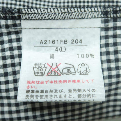【極美品】ピンクハウス★ギンガムパッチワーク♪前開きローンブラウス 大きいサイズL 黒系 段々フリル&リボン♪z19567