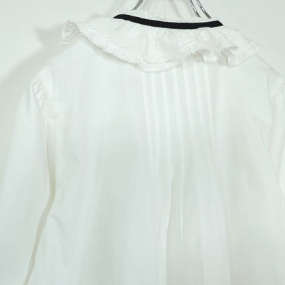 【美品】ピンクハウス★黒リボン使い♪長袖フリルブラウス 白系 前開き 無地 薄手 z22545