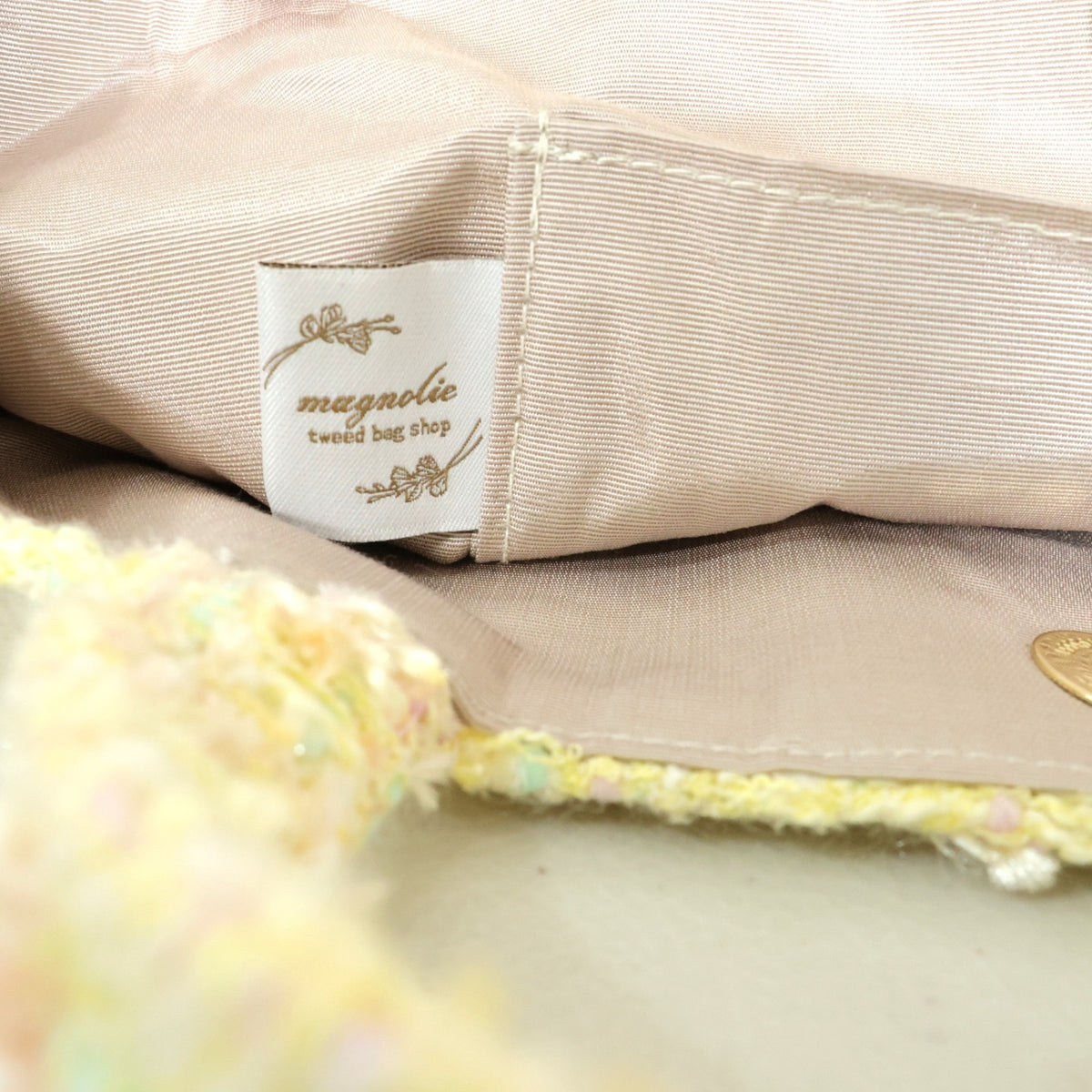 【美品】Magnolie★パステルカラーが可愛い♪ ツイードバッグ 黄色系 ba223