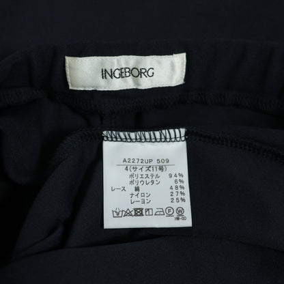 【美品】インゲボルグ★裾レース付き♪クロップドパンツ ストレッチ サイズ11号 濃紺系 無地 z22320