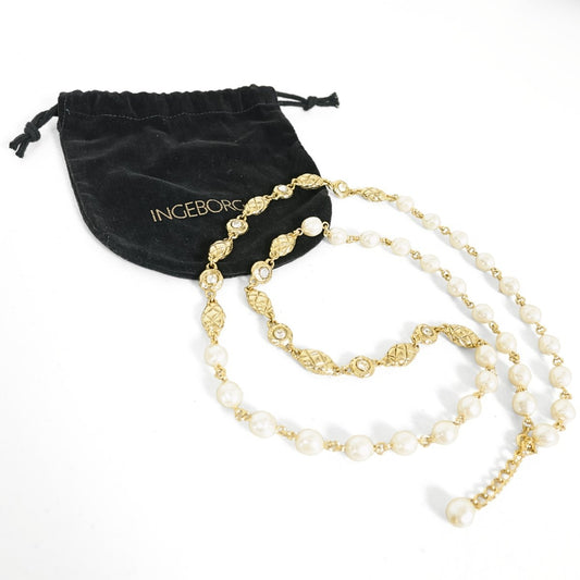 インゲボルグ★ロングネックレス パール ビジュー ゴールド アクセサリー ヴィンテージ風 ゴールド系 so452