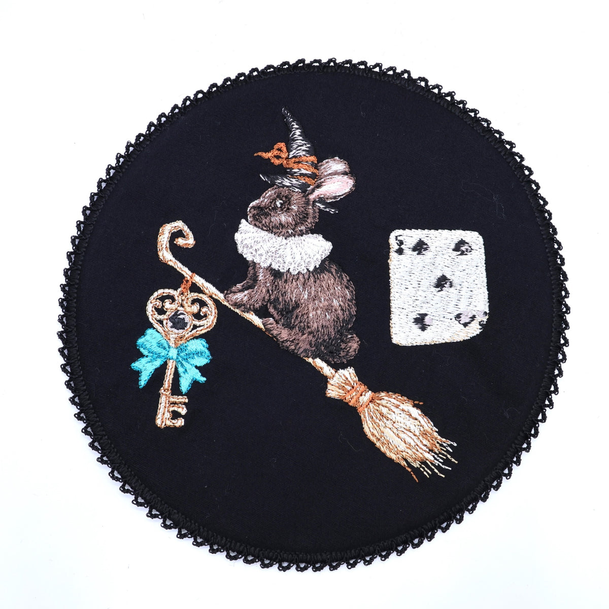 【美品】ピンクハウス★大人可愛い！うさぎの刺しゅう ワッペンブローチ 黒系 ko150