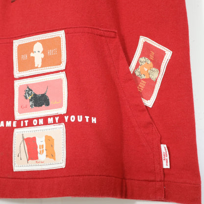 ベビーピンクハウス★ワッペンいっぱい♪半袖Tシャツ 前ポケット キューピー ぬいぐるみクマ ウサギ パフェ サイズL(120cm) 赤系 z21894