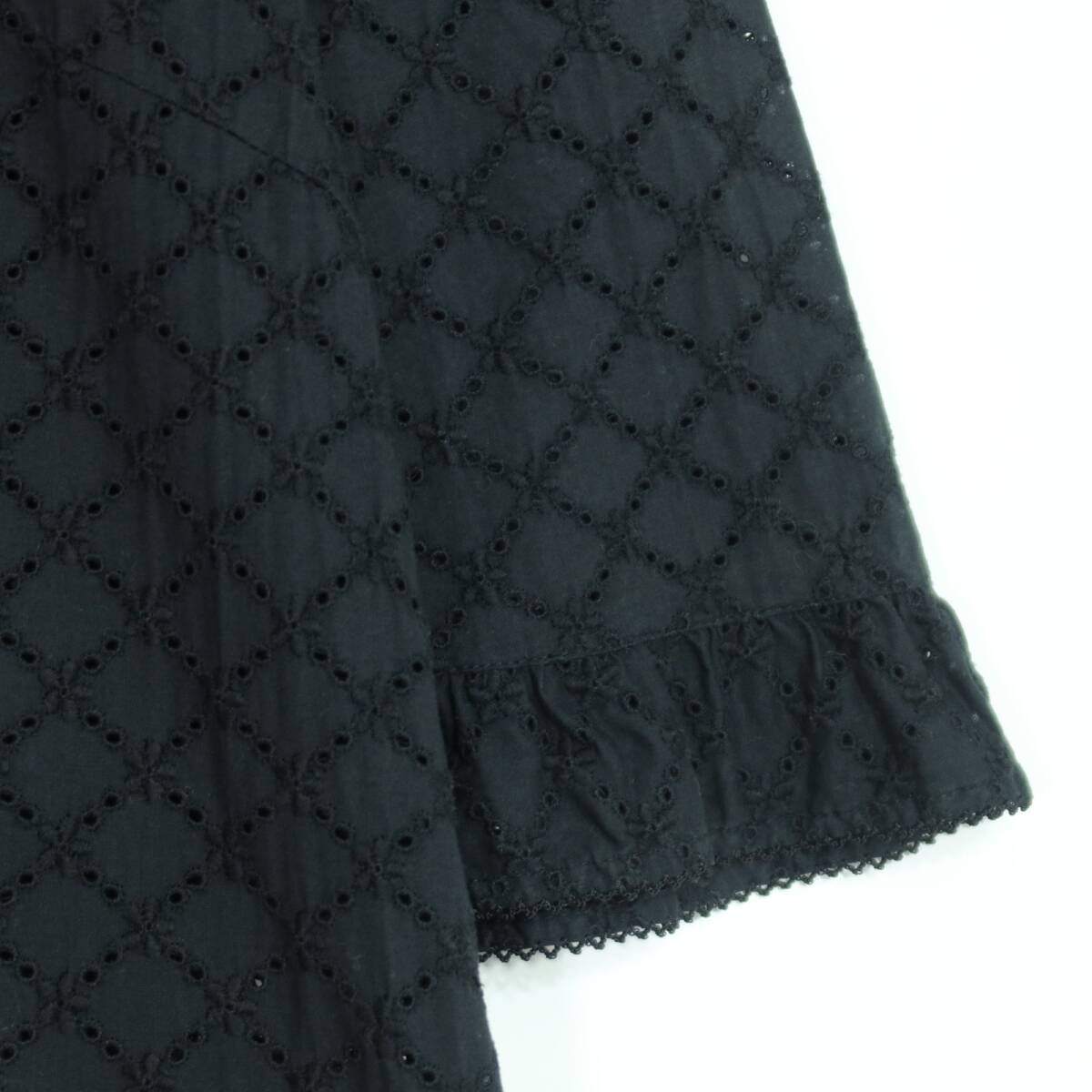 ピンクハウス★総カットワークレース♪前開き半袖ワンピース 黒系 フリル付き♪薄手 z19968