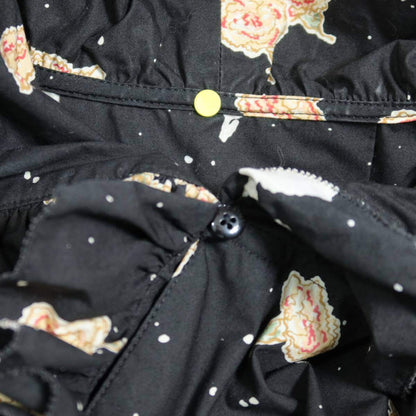 ピンクハウス★カーネーション&ドットpt♪ふんわり長袖ブラウス フーディ 黒系 たっぷりフリル♪薄手 z21039