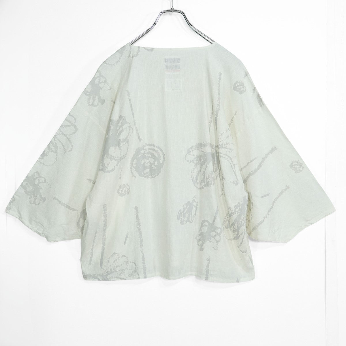 【美品！】SOUSOU ソウソウ★薙刀四角衣 貫頭衣 サイズS 白×グレー系 麻混 フレンチ袖カットソー z22724
