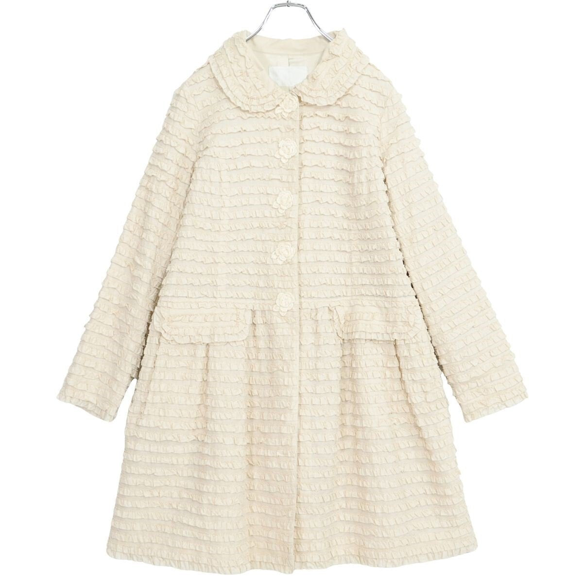 【美品!】ピンクハウス★段々ピコフリルたっぷりで可愛い♪ お花のモチーフ付き長袖コート アイボリー系 z21301