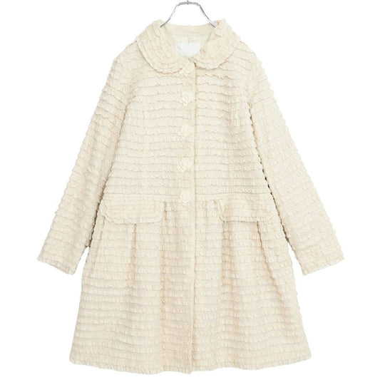 【美品!】ピンクハウス★段々ピコフリルたっぷりで可愛い♪ お花のモチーフ付き長袖コート アイボリー系 z21301