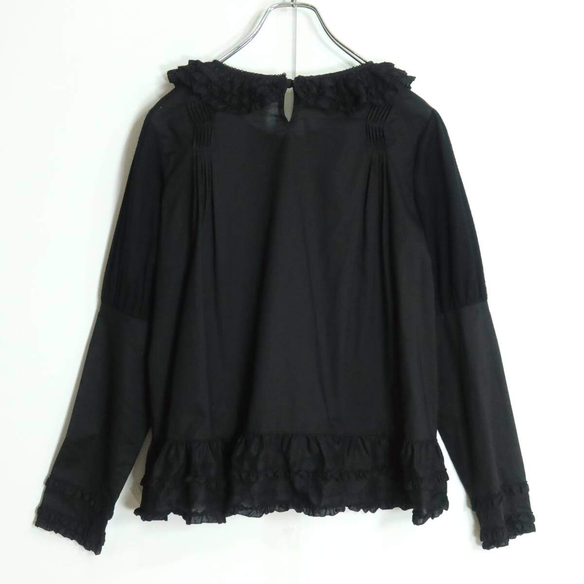 【美品】ピンクハウス★可愛いお花のモチーフが印象的！ドットチュールレース使い♪ブラウス 黒系 段々フリルも♪*z19271
