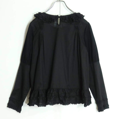 【美品】ピンクハウス★可愛いお花のモチーフが印象的！ドットチュールレース使い♪ブラウス 黒系 段々フリルも♪*z19271