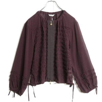【極美品】インゲボルグ★段々フリル♪ブラウス ダブルジップ 赤紫系 シアー感 薄手 残布有 z16827