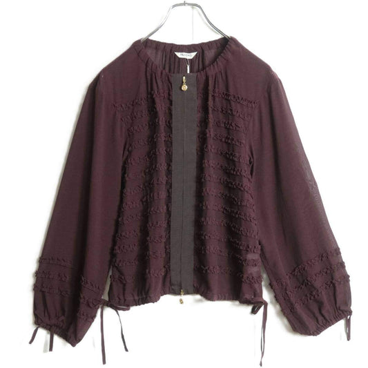 【極美品】インゲボルグ★段々フリル♪ブラウス ダブルジップ 赤紫系 シアー感 薄手 残布有 z16827