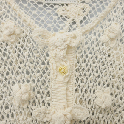 カネコイサオ★お花&リボンモチーフがいっぱい♪レース編みカーディガン 白系 前開き 薄手 z23337