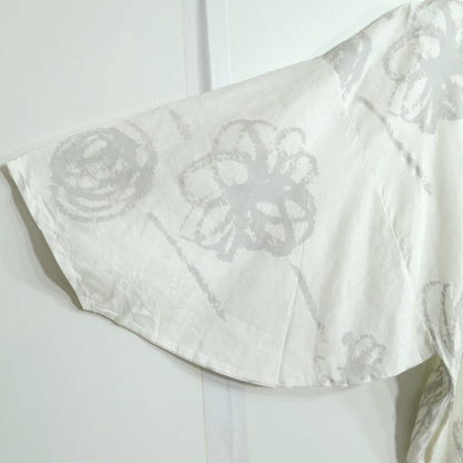 【美品！】SOUSOU ソウソウ★薙刀四角衣 貫頭衣 サイズS 白×グレー系 麻混 フレンチ袖カットソー z22724