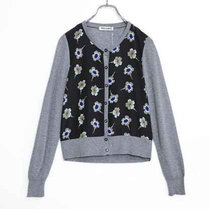 【極美品・紙タグ有】ミラショーン★花柄三点セット♪カーディガン&ノースリーブ&スカート サイズ42 グレー×黒系  薄手 z22227