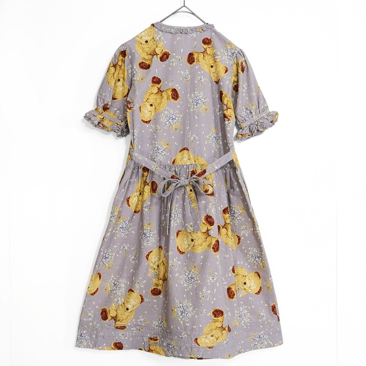 【美品】ベビーピンクハウス★テディ&ブーケpt♪半袖ワンピース キッズ サイズS  薄紫系 親子コーデに♪z23122