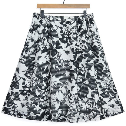 【美品】レリアン★涼しげ♪透け感が美しいメッシュ風ギャザースカート 大きいサイズ13+ 黒系 格子に花柄 薄手 z20954