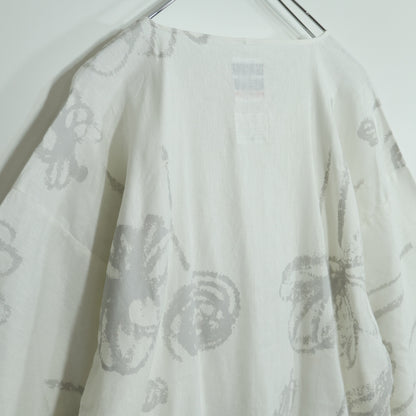 【美品！】SOUSOU ソウソウ★薙刀四角衣 貫頭衣 サイズS 白×グレー系 麻混 フレンチ袖カットソー z22724