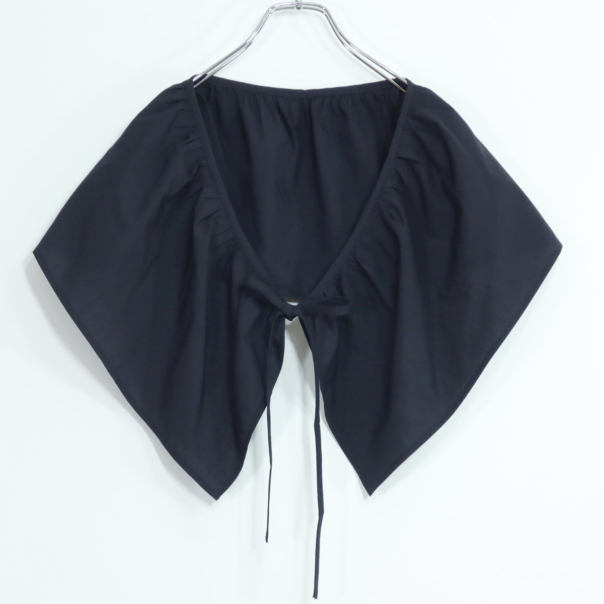【美品】VIRINA ヴィリーナ★ケープ付き半袖ワンピース サイズXS 濃紺系 ドレープ感たっぷり♪総柄 z19779