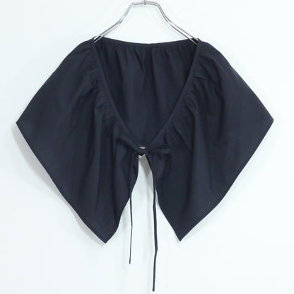 【美品】VIRINA ヴィリーナ★ケープ付き半袖ワンピース サイズXS 濃紺系 ドレープ感たっぷり♪総柄 z19779