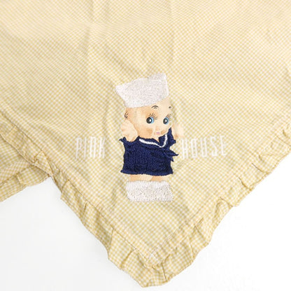 ピンクハウス★キューピーちゃんが可愛い！ギンガムチェックのフリルストール♪ 三角巾型ショール 黄色系 ＊ma027