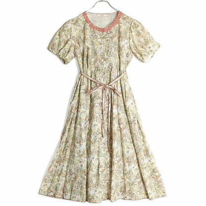 【極美品】ピンクハウス★清楚で可愛い！ バルーン袖♪風景スケッチ柄♪ 半袖ワンピース ミックス系 前開き ＊ z15960