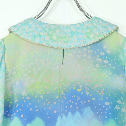 【美品】フランシュリッペ★ロマンティック♪ワンピース サイズM 虹色系 替え襟付き♪花と森プリント♪z15803