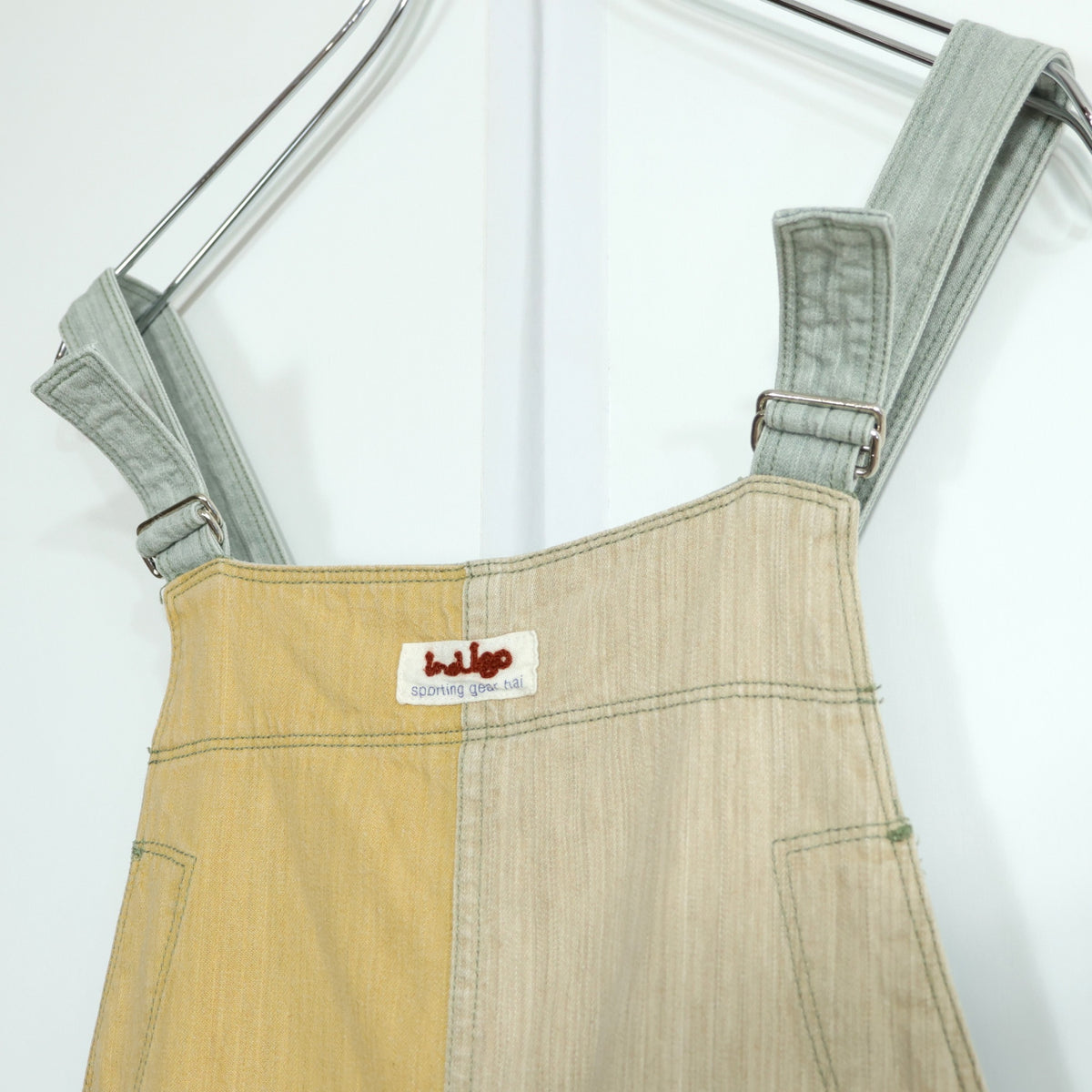 HAI SPORTING GEAR イッセイミヤケ★パッチワーク♪ジャンパースカート サイズM ベージュ×黄色×グレー系 無地 z22228