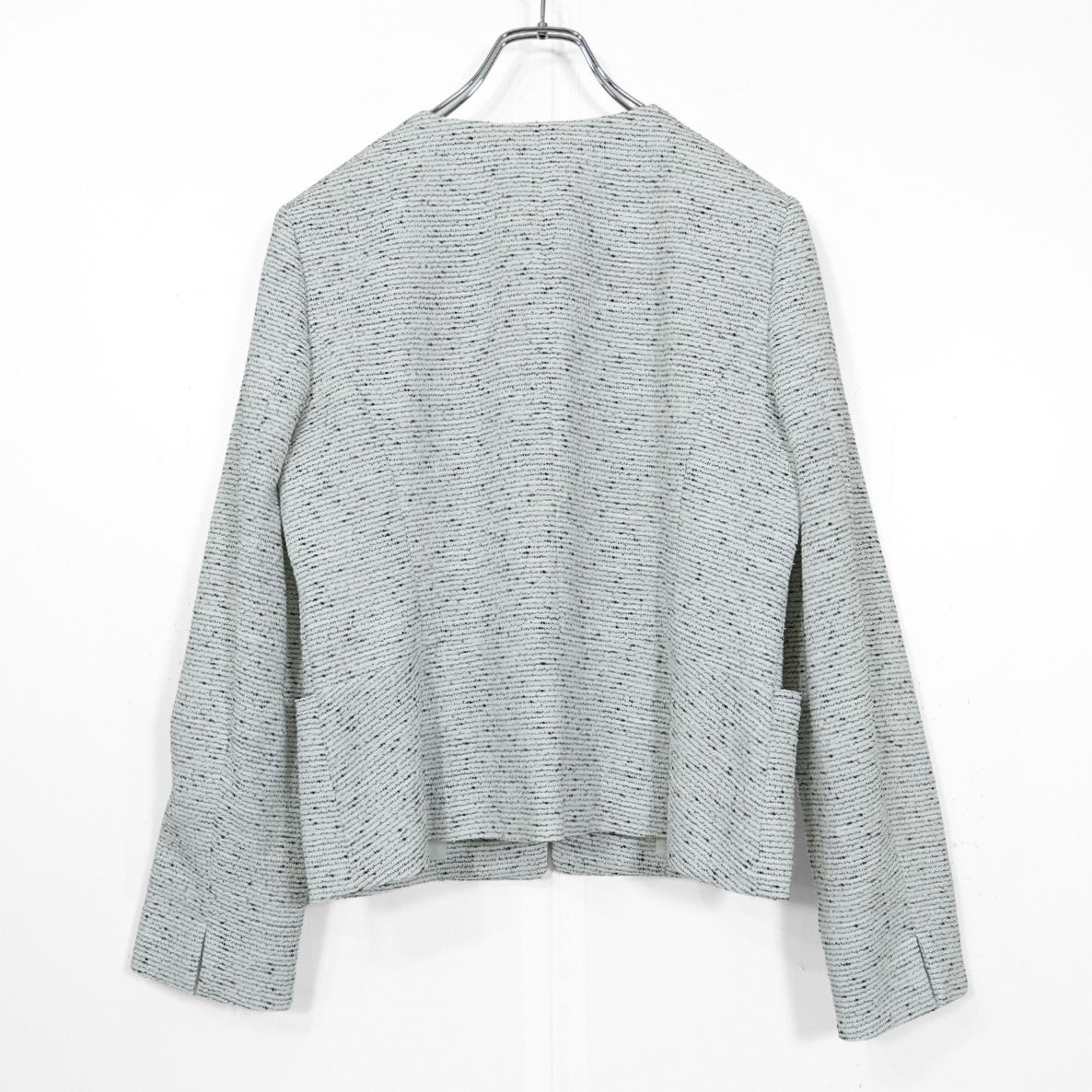 【極美品】PLST プラステ★上品♪ノーカラージャケット ツイード 大きいサイズXXL 白系 z22733