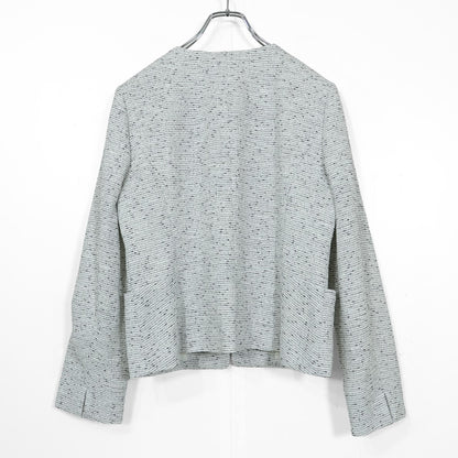 【極美品】PLST プラステ★上品♪ノーカラージャケット ツイード 大きいサイズXXL 白系 z22733