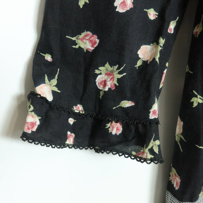 【美品】ピンクハウス★ギンガムパッチワーク♪ローンチュニックブラウス 黒系 薔薇pt♪薄手 z18327