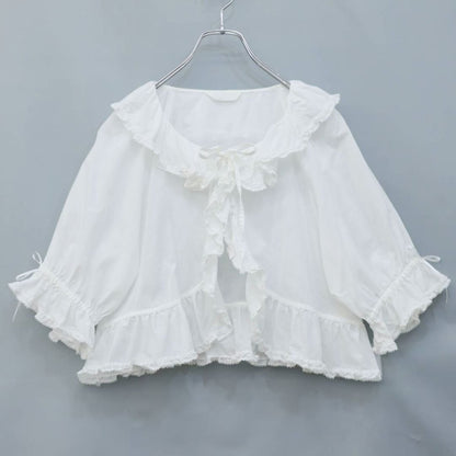 【美品】ピンクハウス★たっぷりフリル♪キュートな半袖ローンブラウス ボレロ風 白系 2023年製 無地 z23569