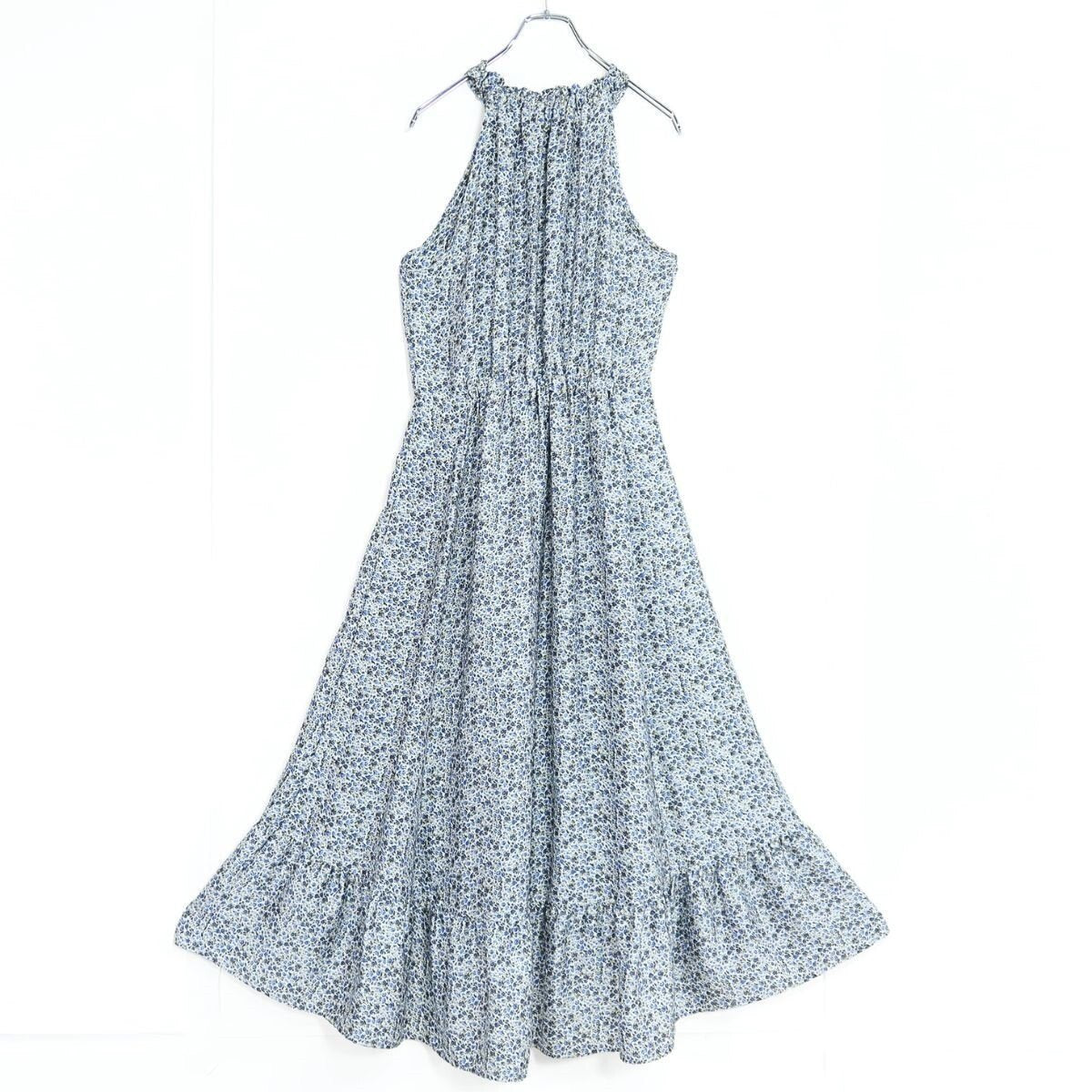 【美品】ZARA ザラ★小花柄マキシワンピース ホールターネック サイズM ブルー系 薄手 z19491