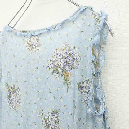 ピンクハウス★勿忘草pt&かぶせ段々♪ローンワンピース 水色系 前開き はしごレース&リボン♪z23231