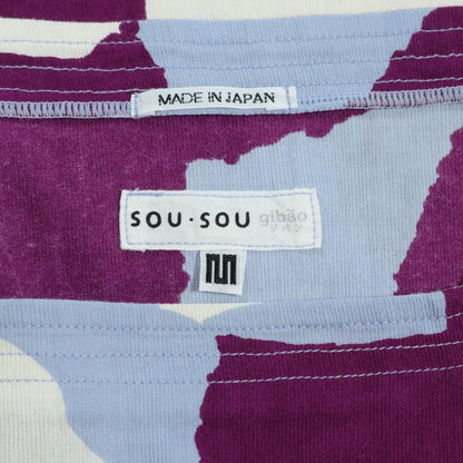 SOUSOU ソウソウ★高島縮♪被風ジバン せつざん 五分袖 サイズM 紫系 スクエアネックカットソー 薄手 z22478